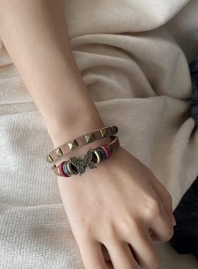 辣妹y2k民族风蝴蝶手链牛皮