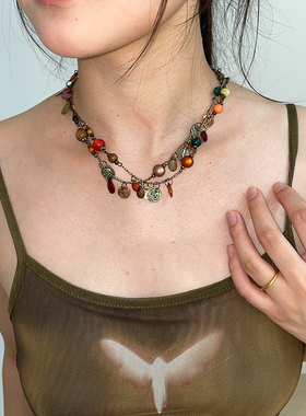 波西米亚风长款彩色串珠项链