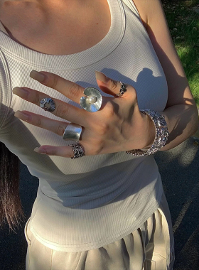 复古磨砂冷淡风银色戒指