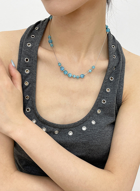 清冷感显白蓝色猫眼石项链