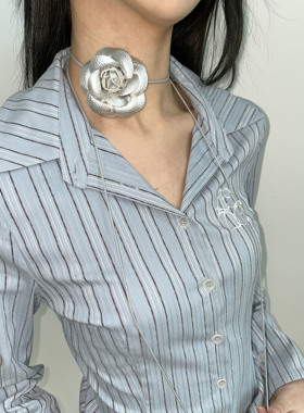 甜酷辣妹小香风皮质花朵锁骨链