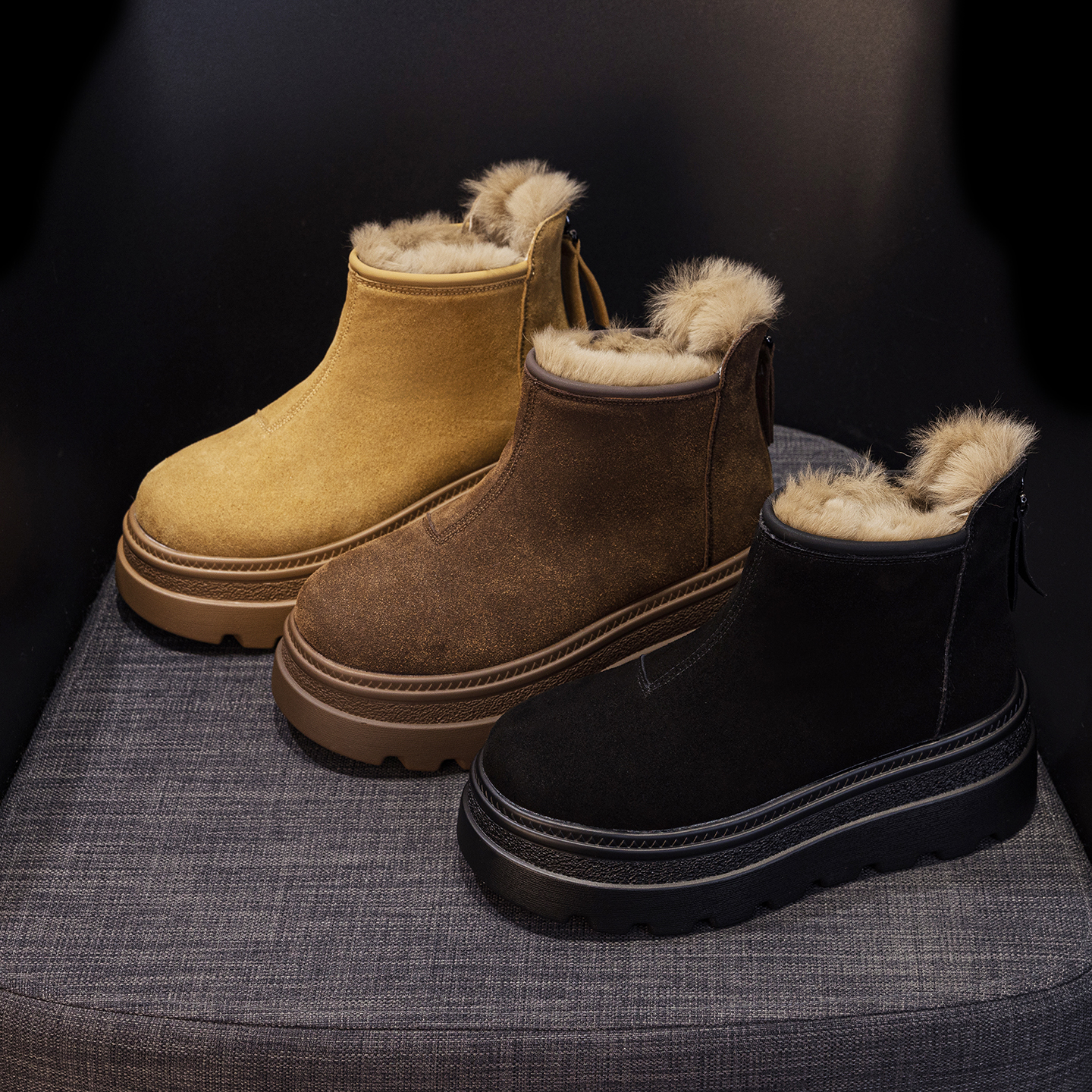ZFCQ新款厚底增高雪地靴女款全皮加绒加厚2025冬毛毛保暖棉鞋短靴 - 图2