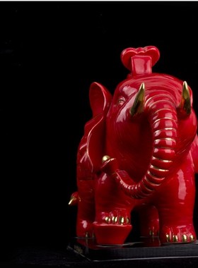 白色陶瓷描金大象摆件一对工艺品招财镇宅象大号电视柜办公室