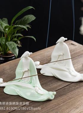 中式风禅意抚琴人物线香插装饰品