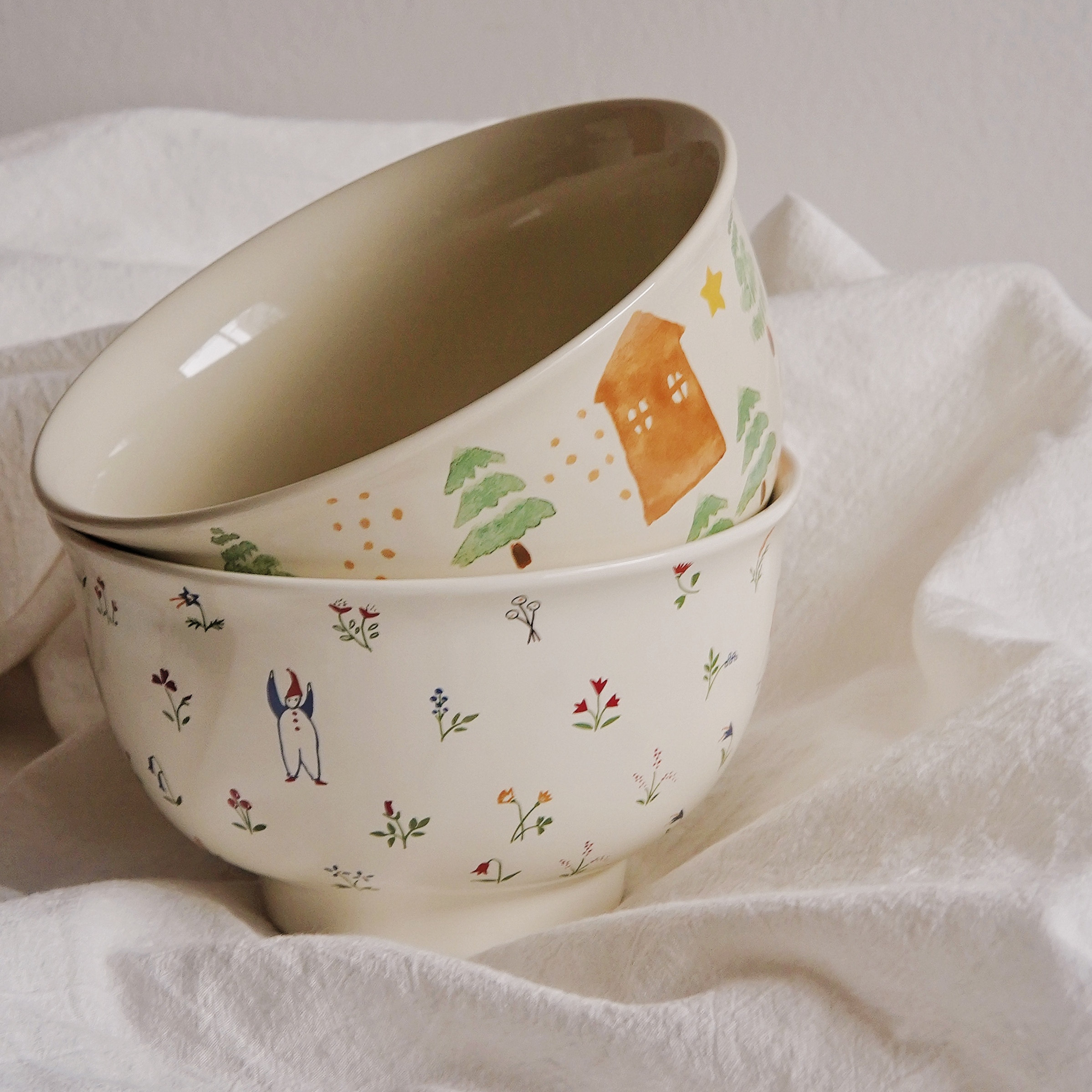 创意手捏手绘高颜值手作复古饭碗沙拉碗陶瓷碗大号汤碗日式拉面碗