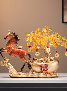 马上有钱招财摆件新中式客厅办公室电视柜装饰品乔迁之喜开业礼物