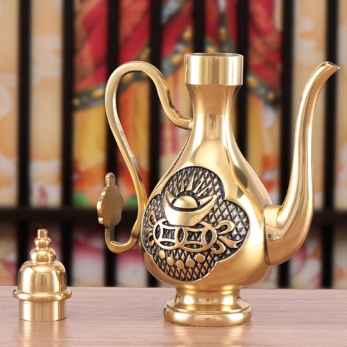 铜酒壶小茶壶 供佛酒杯茶杯纯铜财神爷供奉佛前神台水杯用品 - 图0