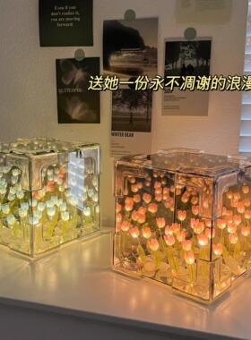 魔方郁金香小夜灯桌面摆件