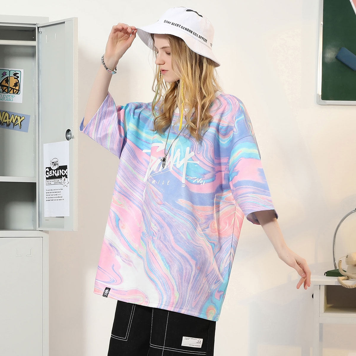 genanx闪电潮牌短袖炫彩渐变色t恤 genanxT恤