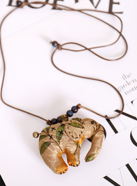 新品真丝香云纱宋锦吉祥象项链