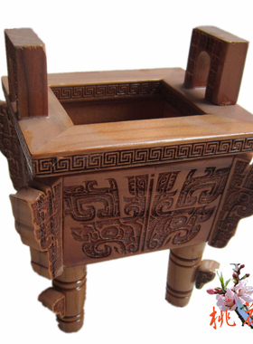 四足大方鼎风水摆件肥城桃木