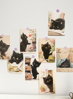 可爱小黑猫卡片墙贴软萌治愈
