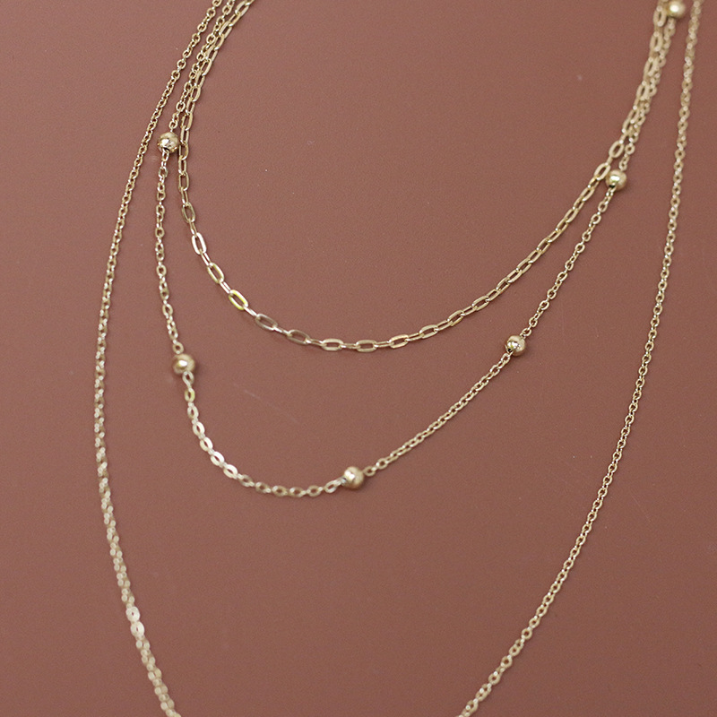 好运气多层叠戴欧美三层淡金色项链锁骨链女款毛衣链钛钢 - 图2