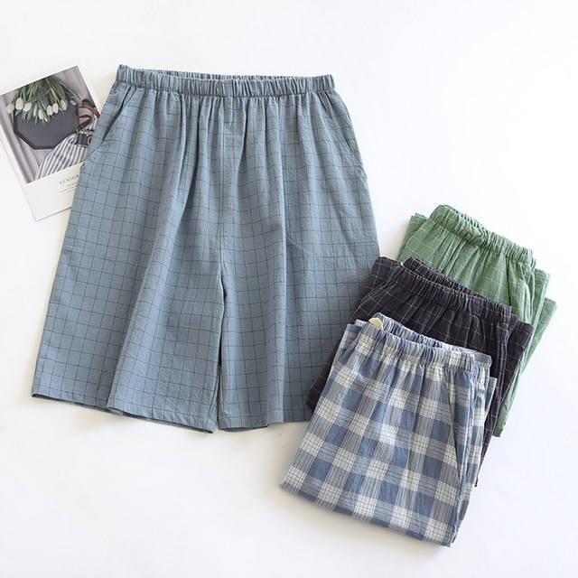 Five-point pants wash cotton men's pure cotton plaid home pants