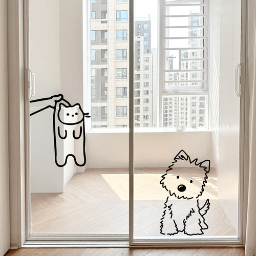 小猫咪有趣贴纸 ins墙贴创意宠物店门贴厨房冰箱玻璃贴房间装饰贴 - 图1