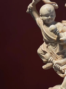 小叶黄杨木敲锣打鼓工艺品