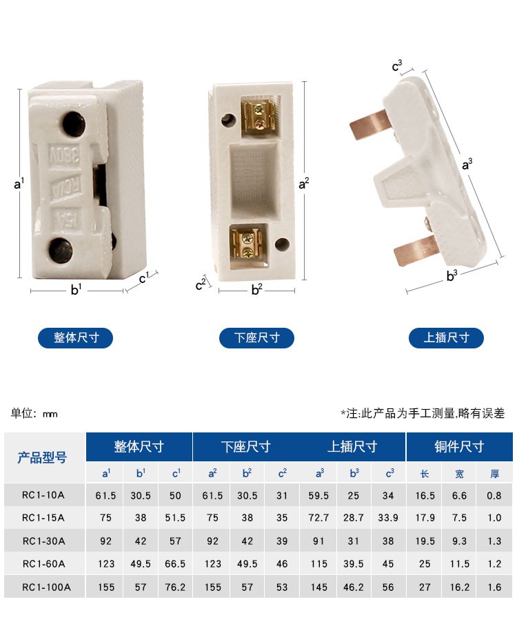 磁插家用工程用陶瓷保险丝插座RC1-10A15A30A60A100A老式熔断器-图0