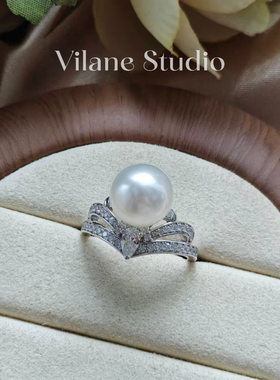 海水金珠澳白纯银开口戒指 两色入