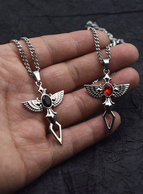 复古小众天使翅膀十字架毛衣链