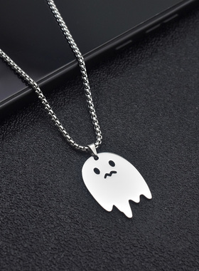 情侣钛钢幽灵吊坠项链