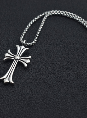 复古仿古银十字架吊坠项链