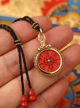 灵丹真朱砂一生安朱砂吊坠坛城金刚杵项链纯银镶嵌珐琅彩工艺礼品