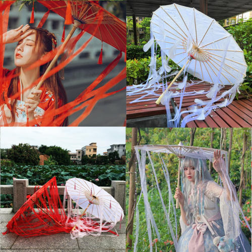 古风汉服流苏古装女花城cos红色伞油纸伞拍照酒吧气氛道具舞蹈伞 - 图0