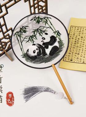 江南水乡杨柳依依三月扬州双面刺绣古风团扇旅游扇子纪念品水墨画