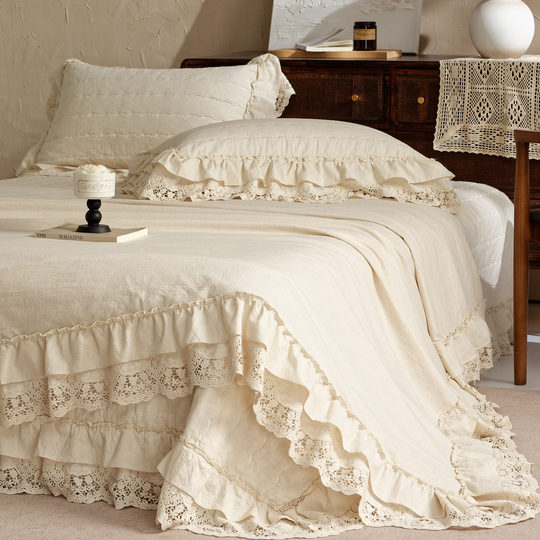French linen and linen wide-brimmed French bed cover three-piece set can be matched with quilt cover, summer quilt, tatami and large kang cover