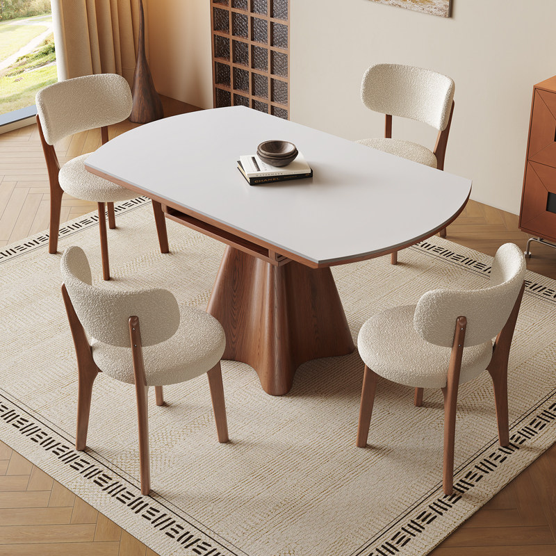 2026新款洞石岩板伸缩餐桌可变圆桌家用中古风折叠两用小户型饭桌,淘宝优惠券,粉丝福利购,淘宝优惠卷