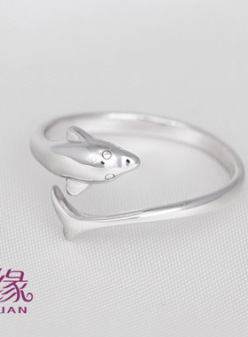 首饰沁缘海豚女士时尚银戒指