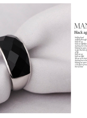 沁缘925银韩版黑玛瑙男士戒指