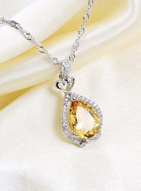 沁缘水晶托帕石生日礼物银吊坠