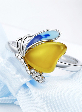 沁缘蝶舞925银镶嵌女士黄玉髓