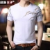 Áo thun nam ngắn tay trung niên cổ tròn cotton kẻ sọc cotton mùa hè giản dị cỡ lớn nam in áo thun nửa tay - Áo phông ngắn áo tommy Áo phông ngắn