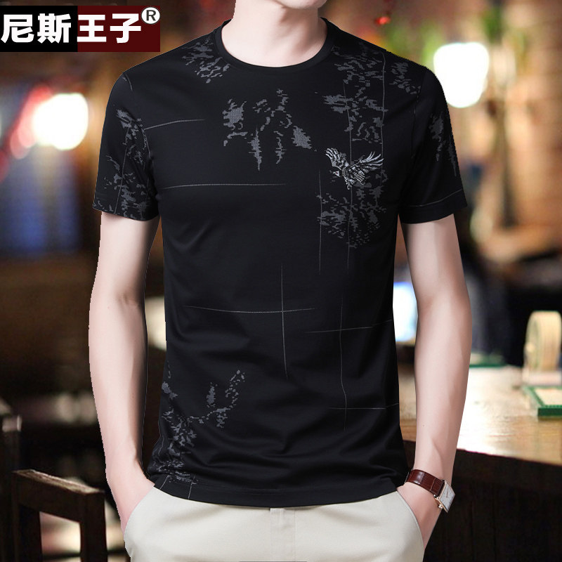 中年短袖男圆领丝光纯棉体桖汗衫 尼斯王子T恤