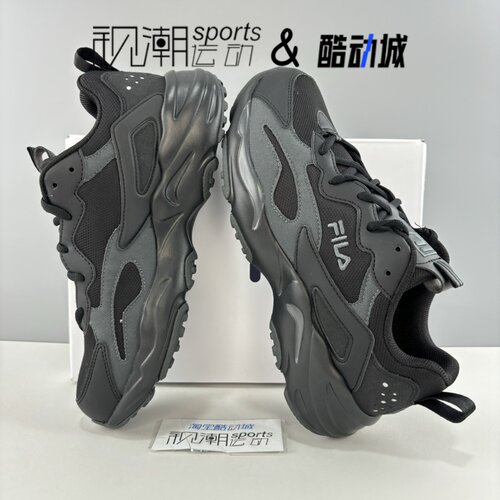 FILA斐乐猎空 黑灰男舒适轻便减震运动休闲老爹跑鞋F12M041104FBU - 图0