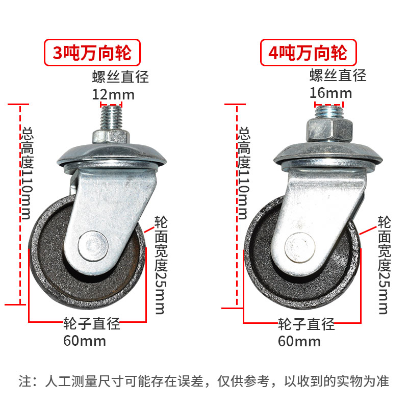 3T卧式千斤顶轮子配件万向轮前轮低位双泵千斤顶加粗螺纹导向轮-图2