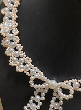 手工成品仿珍珠蝴蝶结项链款锁骨链送闺蜜女友生日礼物礼品可定制