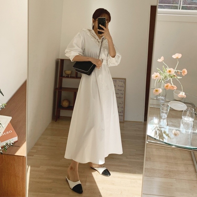 韩国there she is收腰长款衬衫 cafe24海外连衣裙