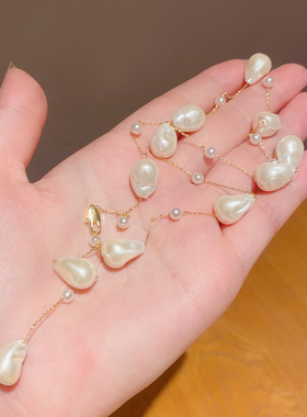 2025新款巴洛克不规则珍珠锁骨链女高级感轻奢小众毛衣链项链配饰