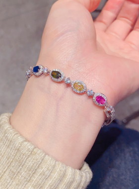 多巴胺彩色宝石镶嵌手链女百搭轻奢小众精致铜合金手串2026新款