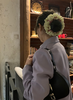 韩国重工黄色双层花边大肠发圈2026新款扎马尾丸子头皮筋发饰女