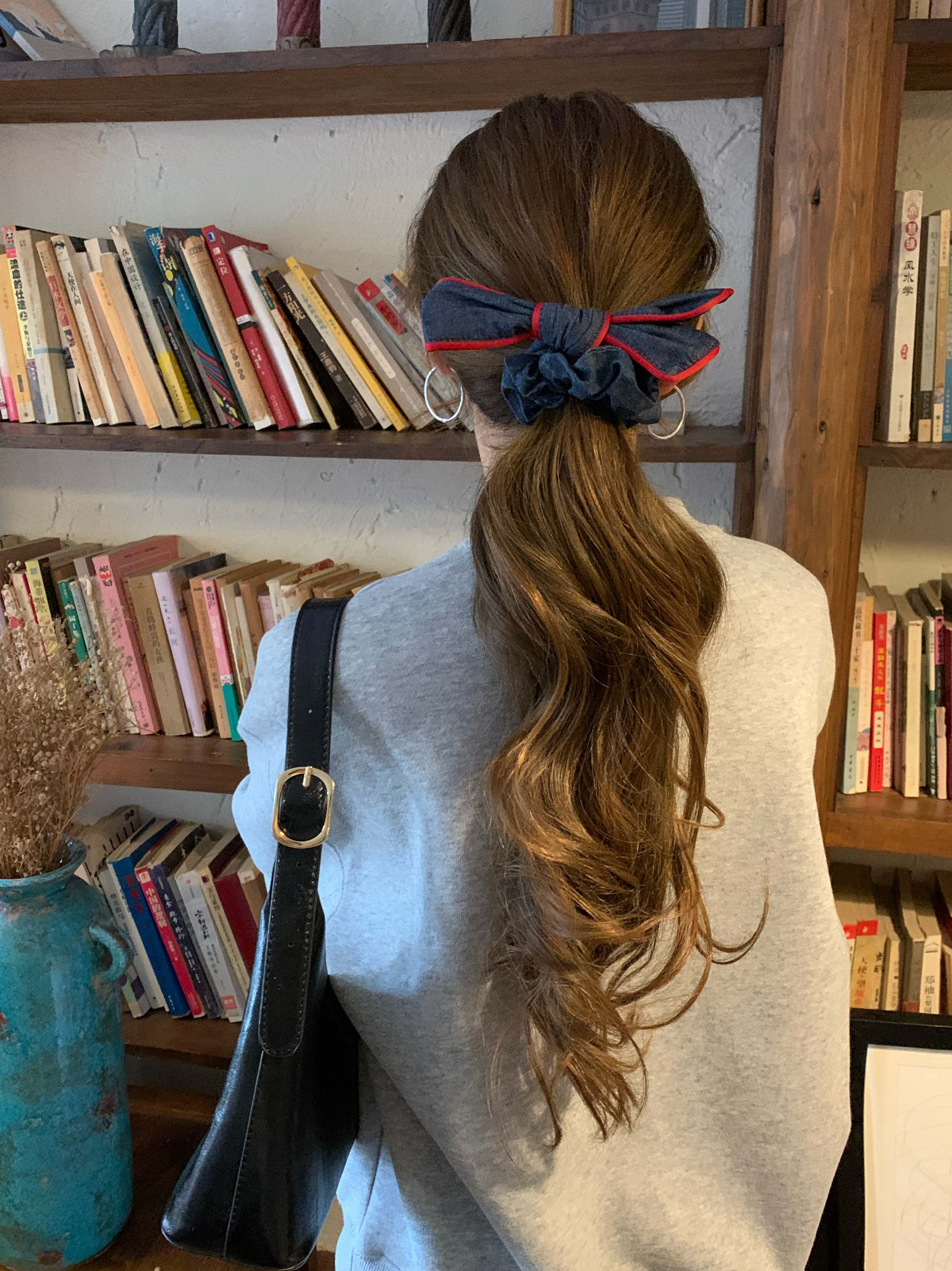 韩国高级感撞色牛仔蓝蝴蝶结发圈2025新款后脑勺低马尾扎发头绳女,淘宝优惠券,粉丝福利购,淘宝优惠卷
