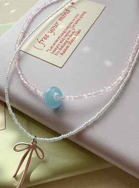 韩国温柔显白串珠蝴蝶结项链2025新款春夏简约叠戴颈链锁骨链女