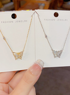 诗予饰真金电镀镶钻贝壳女锁骨链