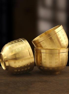 纯黄铜百福缸米家用办公室铜摆件