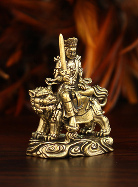 新款黄铜文殊菩萨普贤一对摆饰