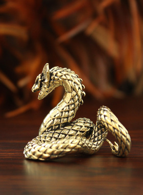 新款蛟龙蛇复古黄铜摆件