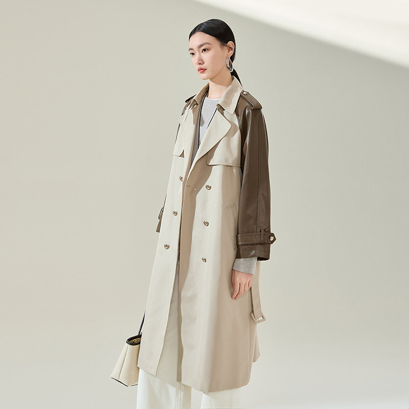 卡其色风衣外套女MOFAN摩凡2025早春新款撞色肩章设计小个子风衣,淘宝优惠券,粉丝福利购,淘宝优惠卷